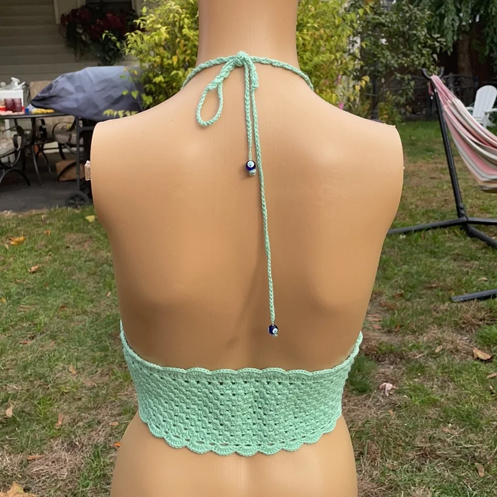 Handmade Crochet Green Bikini Top 100% Cotton M/L